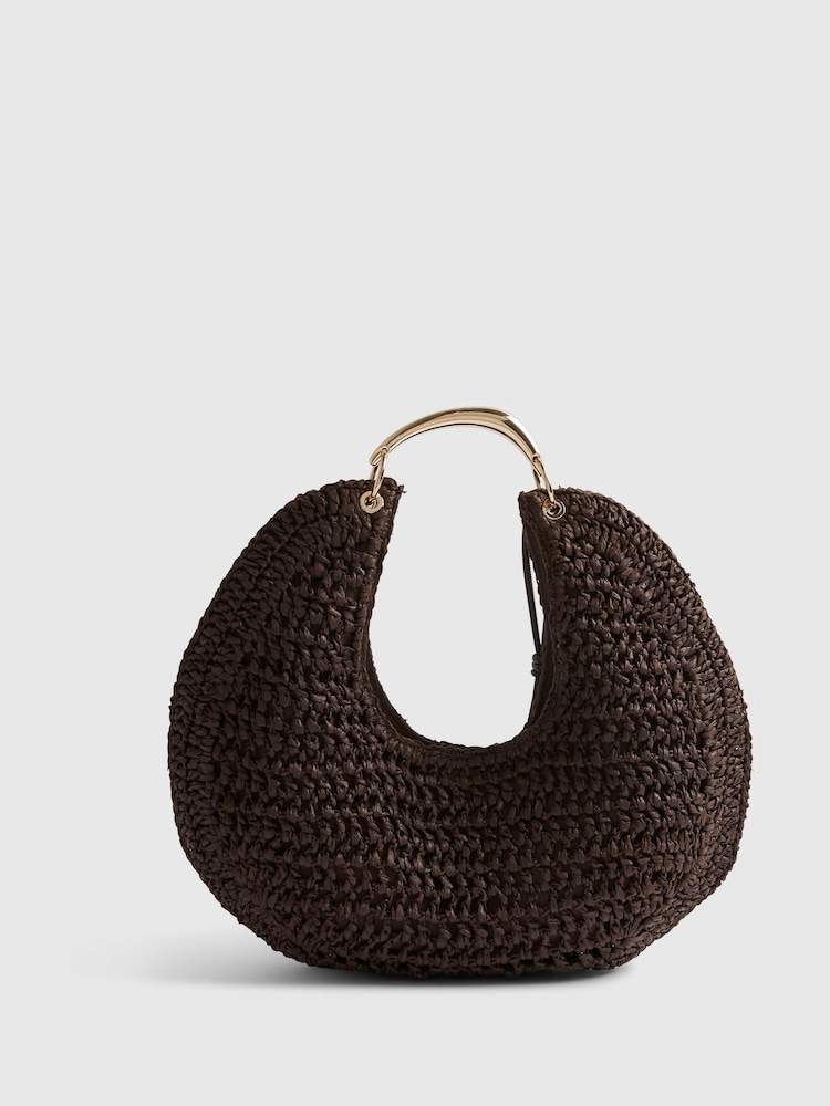 River Island Metal Handle Raffia Scoop Bag - Bild 2 von 6