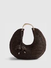 River Island Metal Handle Raffia Scoop Bag - Bild 3 von 6