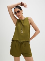 River Island Green Linen Blend Pull On Shorts - Image 1 of 4