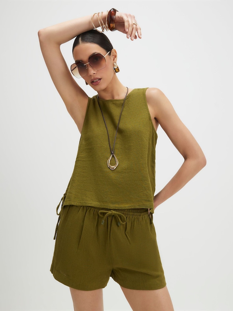River Island Green Linen Blend Pull On Shorts - Image 1 of 4