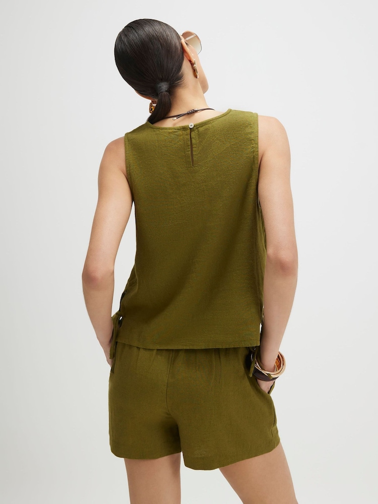 River Island Green Linen Blend Pull On Shorts - Image 2 of 4