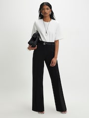 River Island Black Belted Straight Leg Trousers - Image 1 of 4