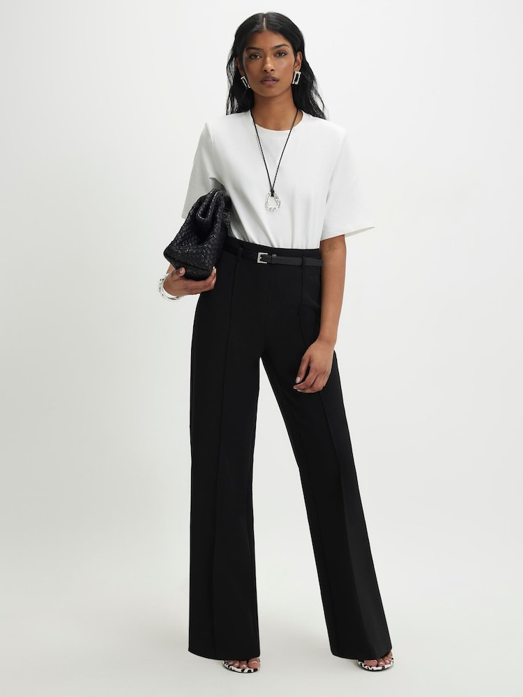 River Island Black Belted Straight Leg Trousers - Image 1 of 4