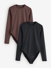 River Island Brown Long Sleeve Crew Neck Bodysuits 2 Pack - Image 1 of 3