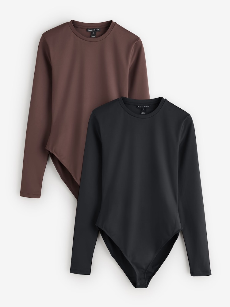 River Island Brown Long Sleeve Crew Neck Bodysuits 2 Pack - Image 1 of 3