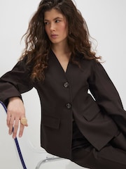 River Island Brown Long Sleeve Collarless Blazer - Image 2 of 4