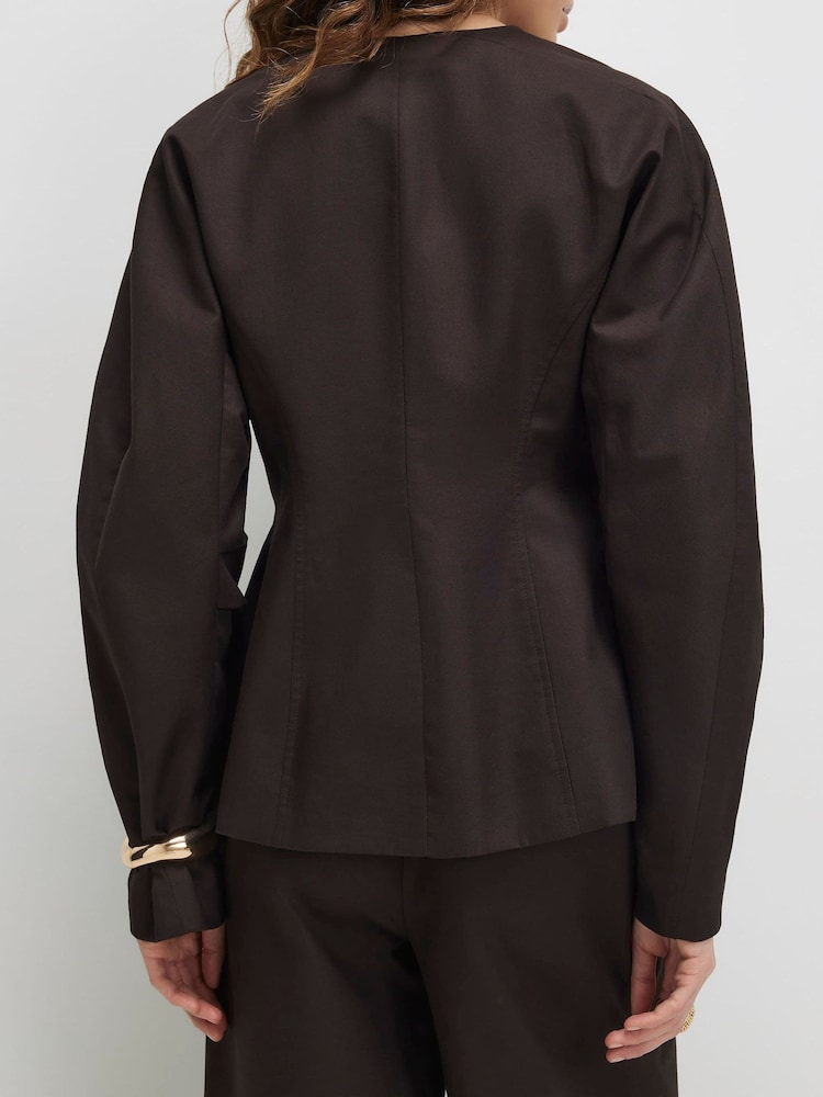 River Island Brown Long Sleeve Collarless Blazer - Image 4 of 4