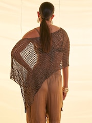 River Island Brown Open Knit Asymmetric Cap - Image 5 of 5