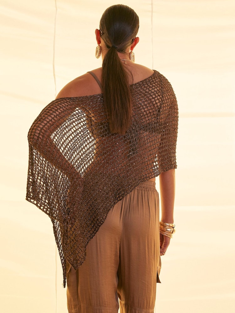 River Island Brown Open Knit Asymmetric Cap - Image 5 of 5 River Island Brown Open Knit Asymmetric Cap - Image 5 of 5
