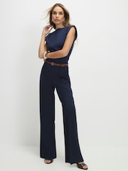 River Island Blue Belted Straight Leg Trousers - Image 1 of 4