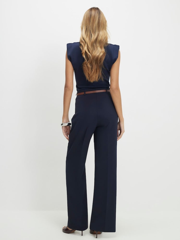 River Island Blue Belted Straight Leg Trousers - Image 2 of 4