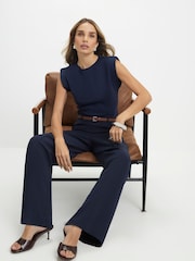 River Island Blue Belted Straight Leg Trousers - Image 3 of 4
