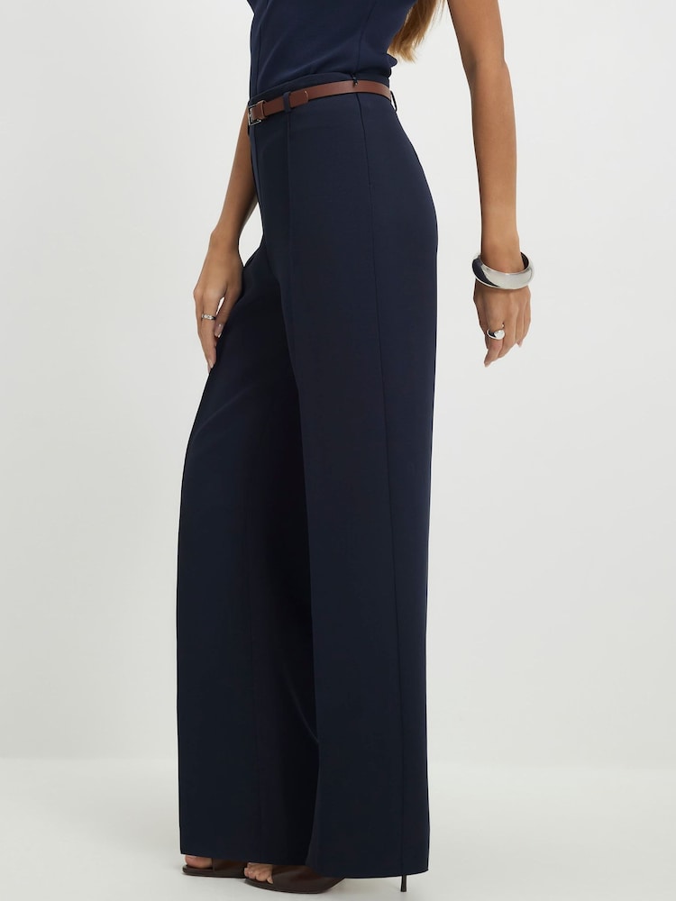 River Island Blue Belted Straight Leg Trousers - Image 4 of 4