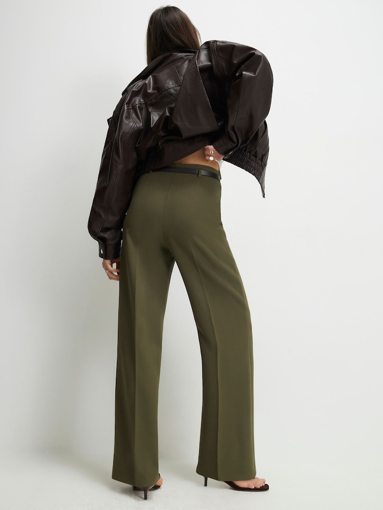 River Island Green Belted Straight Leg Trousers - Image 2 of 4 River Island Green Belted Straight Leg Trousers - Image 2 of 4