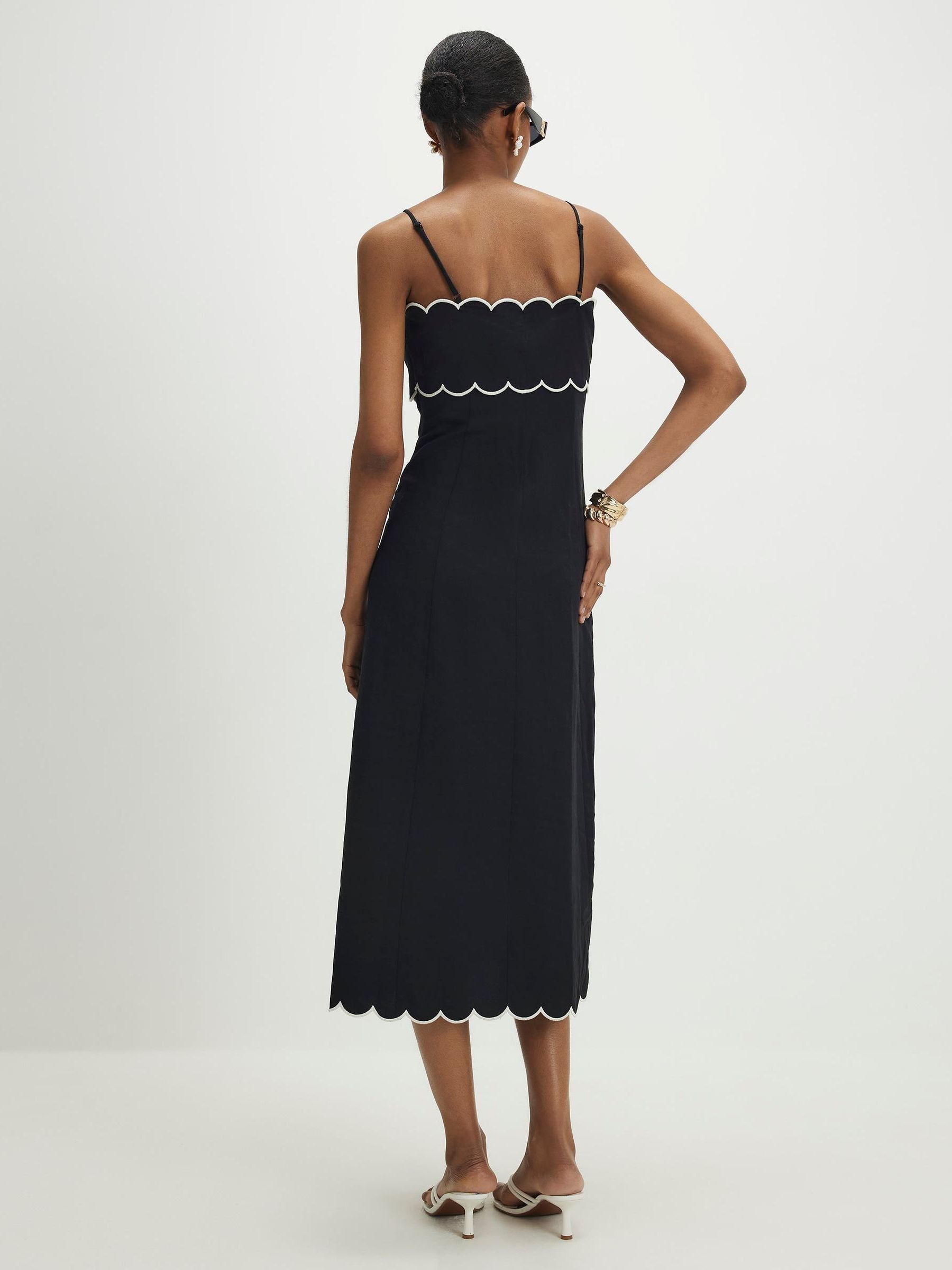 Buy River Island Black Scallop Hem Maxi Linen Blend Dress from the