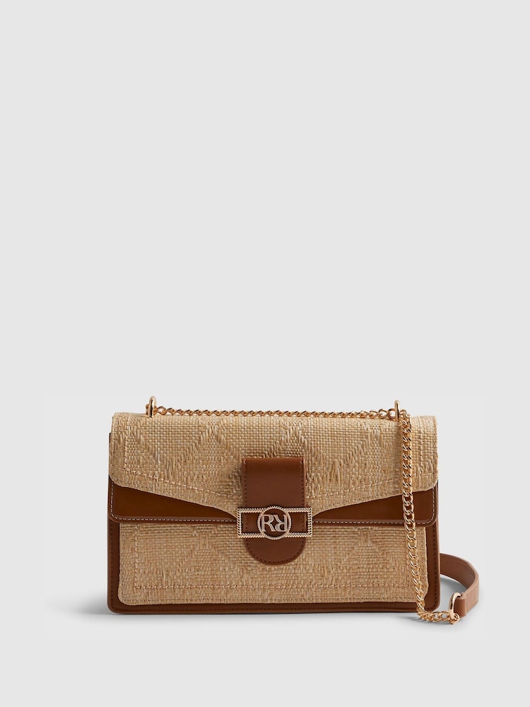River Island Brown Panelled Raffia Shoulder Bag - Image 1 of 6 River Island Brown Panelled Raffia Shoulder Bag - Image 1 of 6