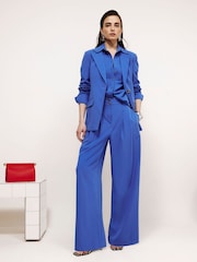 River Island Blue Tailored Wide Leg Trousers - Image 1 of 4