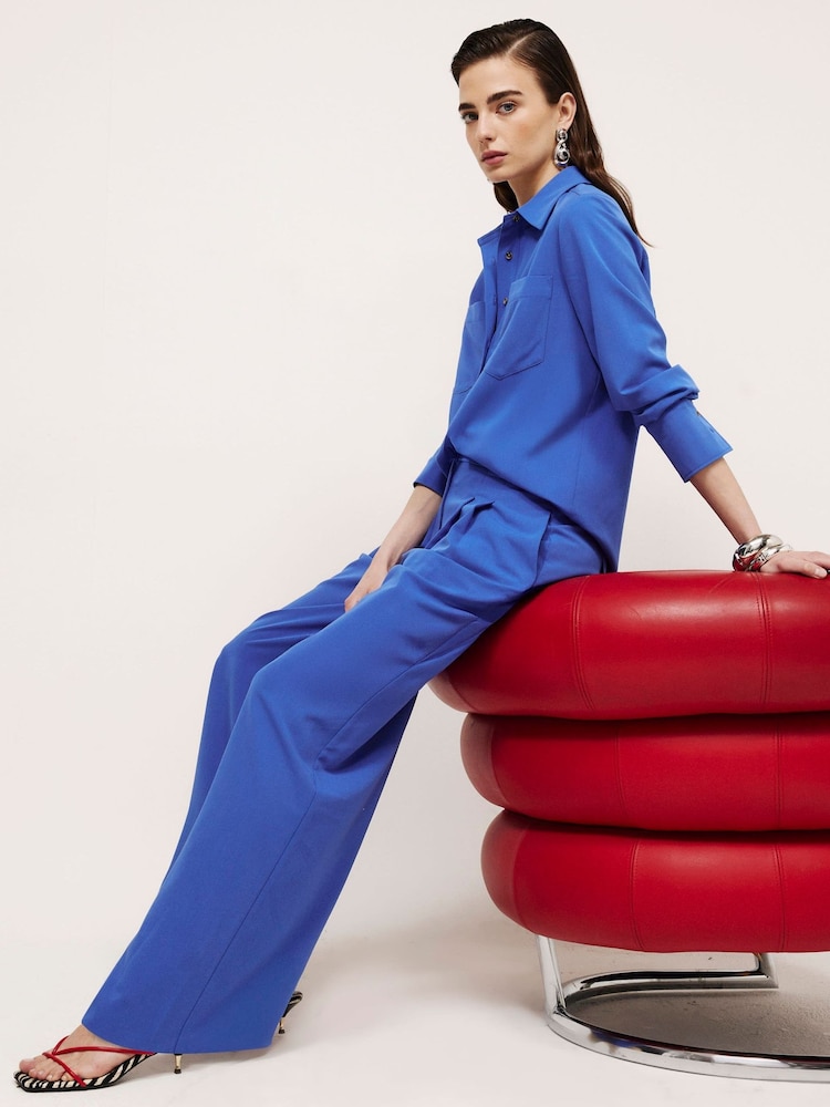 River Island Blue Tailored Wide Leg Trousers - Image 4 of 4