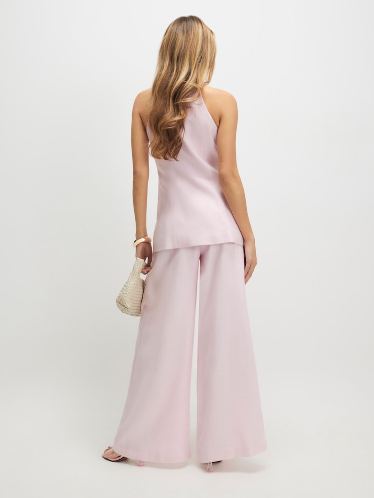 River Island Pink Belted Wide Leg Contains Linen Trousers - Image 2 of 4 River Island Pink Belted Wide Leg Contains Linen Trousers - Image 2 of 4