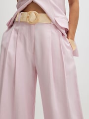 River Island Pink Belted Wide Leg Contains Linen Trousers - Image 4 of 4
