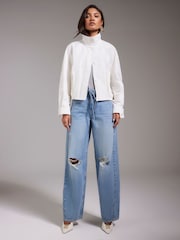 River Island Blue Ripped Drawstring Balloon Leg Jeans - Image 1 of 4