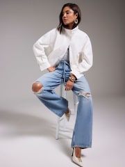 River Island Blue Ripped Drawstring Balloon Leg Jeans - Image 2 of 4