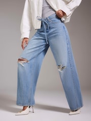 River Island Blue Ripped Drawstring Balloon Leg Jeans - Image 3 of 4