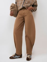 River Island Brown Tab Hem Detail Barrel Leg Jeans - Image 1 of 7