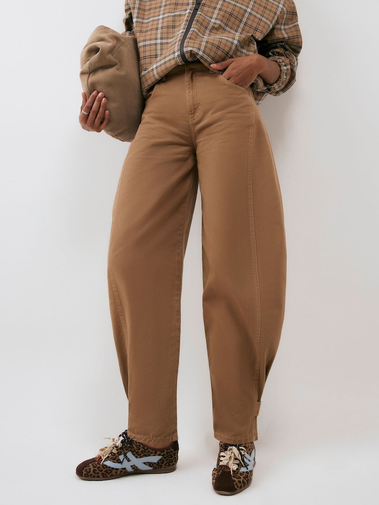 River Island Brown Tab Hem Detail Barrel Leg Jeans - Image 1 of 7