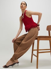 River Island Brown Tab Hem Detail Barrel Leg Jeans - Image 3 of 7