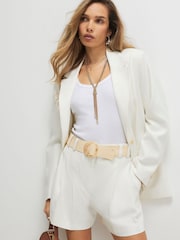 River Island White Textured Belted Shorts - Image 3 of 4