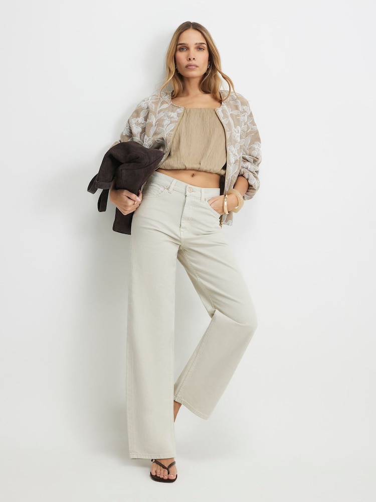 River Island Cream High Rise Cropped Straight Leg Jeans - Image 1 of 4