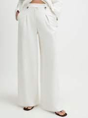 River Island White Textured Wide Leg Trousers - Image 1 of 4