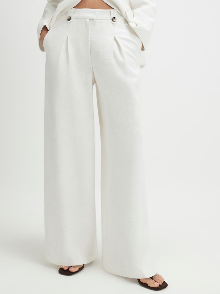 River Island White Textured Wide Leg Trousers - Image 1 of 4