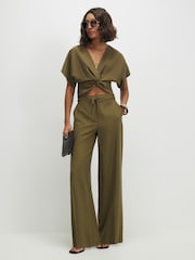 River Island Green Stripe Soft Tailored Trousers - Image 1 of 4