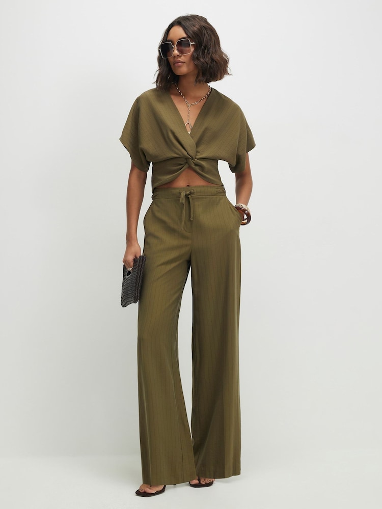 River Island Green Stripe Soft Tailored Trousers - Image 1 of 4