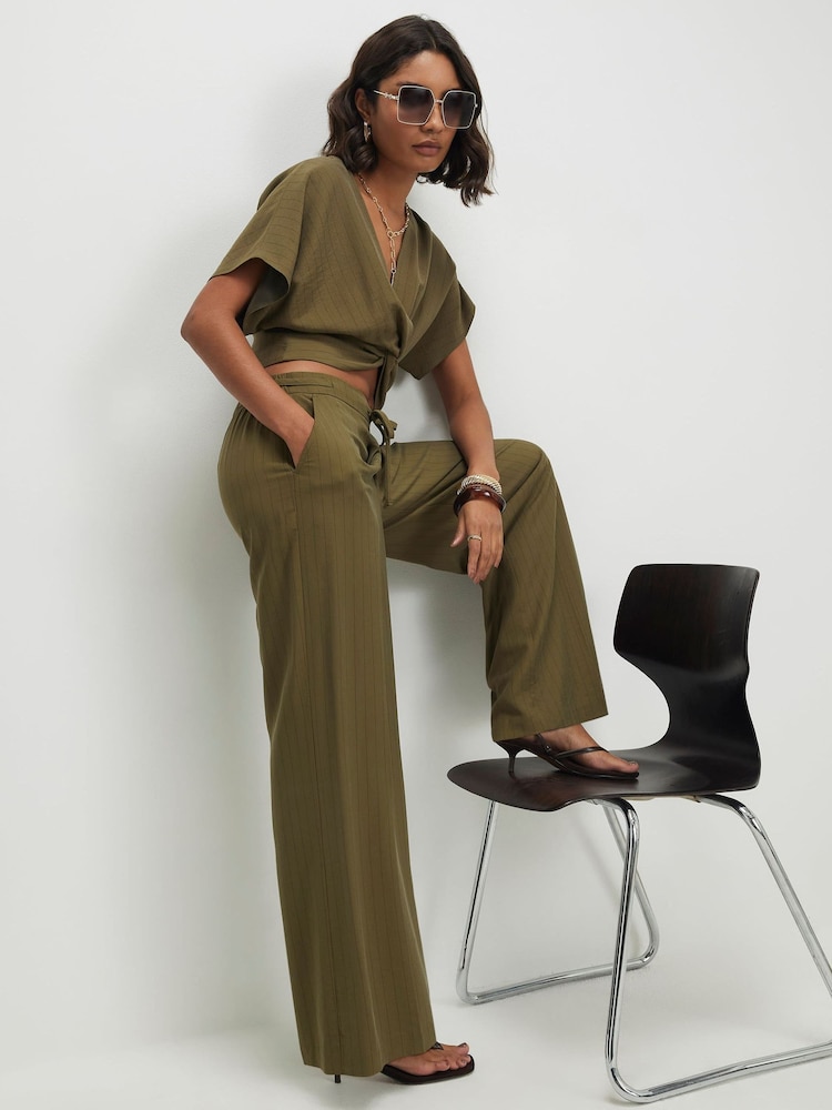 River Island Green Stripe Soft Tailored Trousers - Image 2 of 4