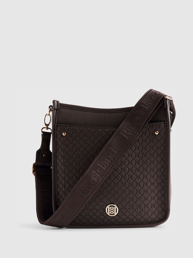 River Island Brown Embossed Pocket Messenger Bag - Image 1 of 6