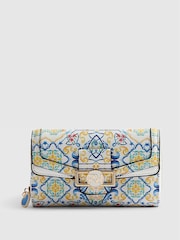 River Island White Tile Print Medium Flap Zip Around Purse - Image 1 of 6