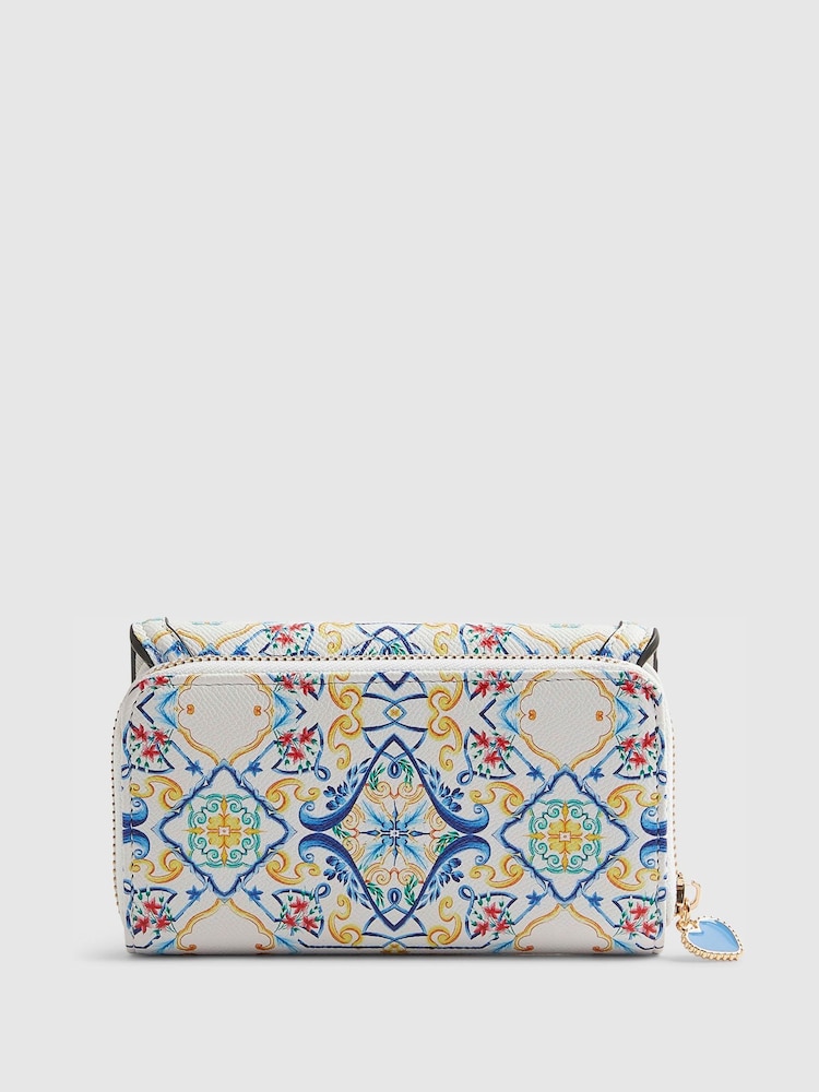 River Island White Tile Print Medium Flap Zip Around Purse - Image 2 of 6