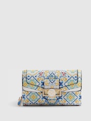 River Island White Tile Print Medium Flap Zip Around Purse - Image 3 of 6