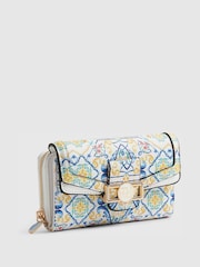 River Island White Tile Print Medium Flap Zip Around Purse - Image 4 of 6