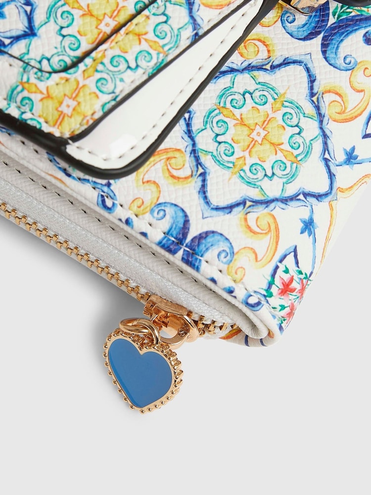 River Island White Tile Print Medium Flap Zip Around Purse - Image 6 of 6
