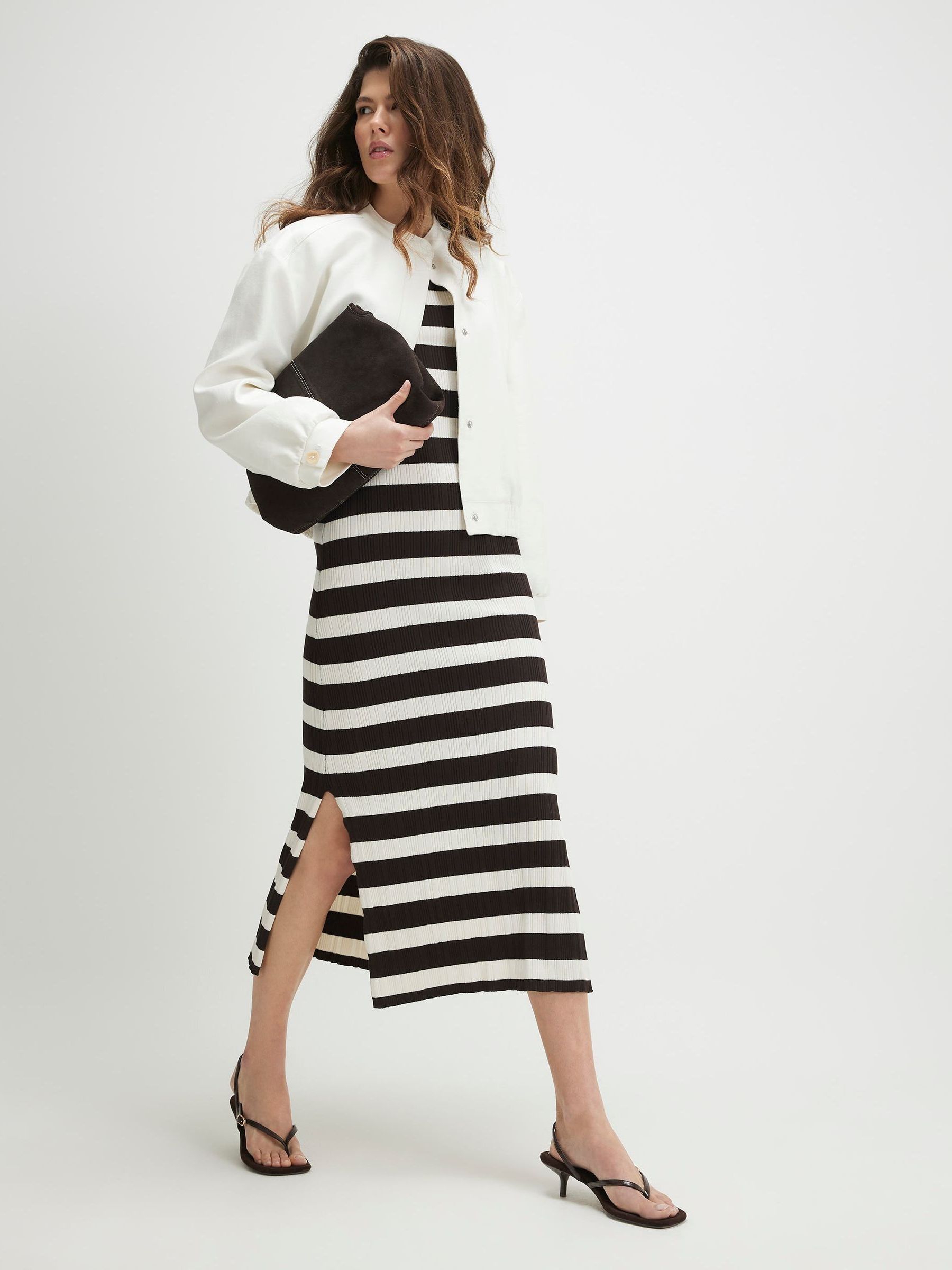 Buy River Island Brown Stripe Rib Knitted Maxi Dress from Next USA