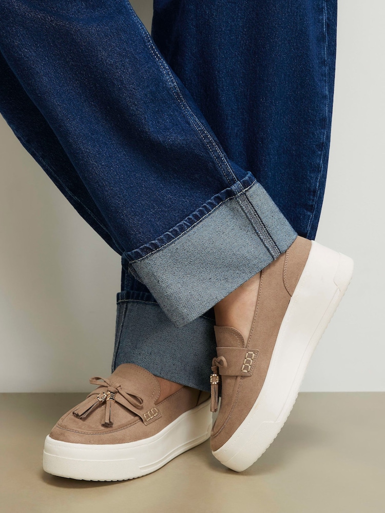 River Island Brown Faux Suede Platform Fringe Loafer - Image 1 of 6