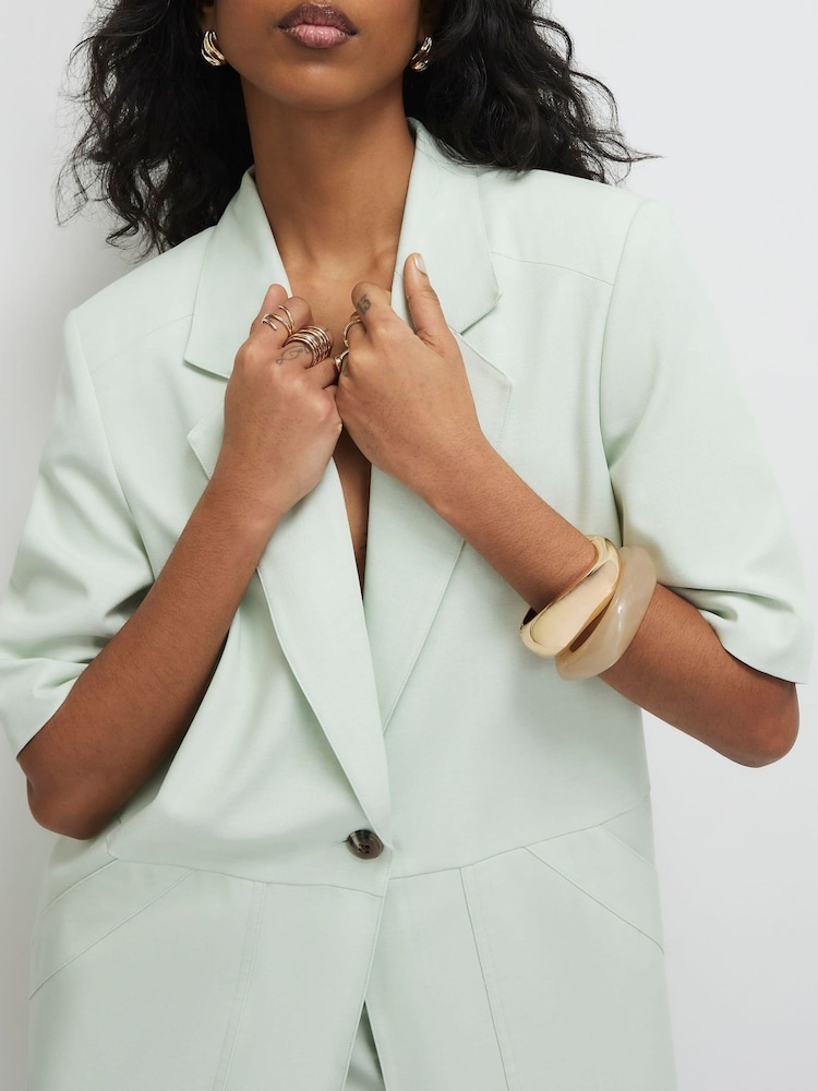 River Island Green Short Sleeve Pocket Front Blazer - Image 4 of 4