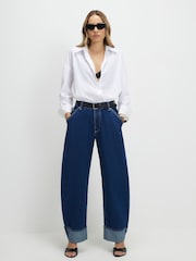 River Island Blue Turn Up Cuff Barrel Leg Jeans - Image 1 of 4