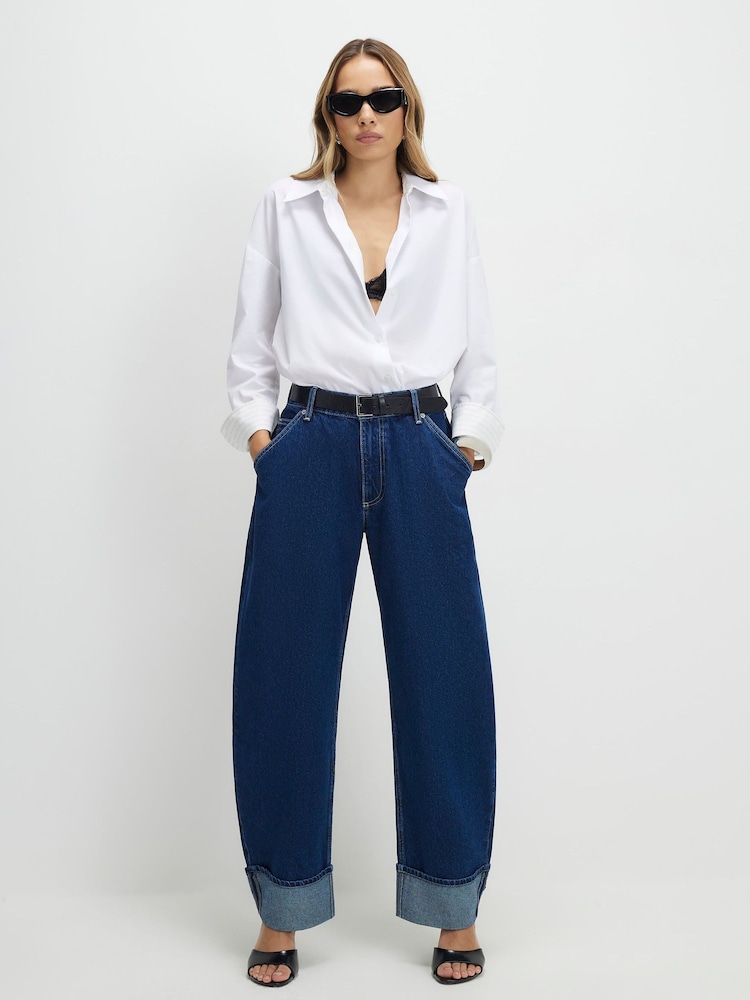 River Island Blue Turn Up Cuff Barrel Leg Jeans - Image 1 of 4