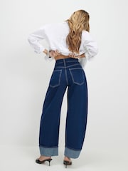 River Island Blue Turn Up Cuff Barrel Leg Jeans - Image 2 of 4