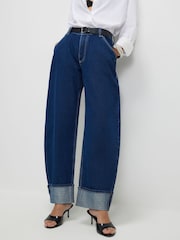 River Island Blue Turn Up Cuff Barrel Leg Jeans - Image 3 of 4